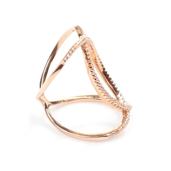 925 Ayar Gümüş Pembe Renk Tasarım Yüzük - Resim 5