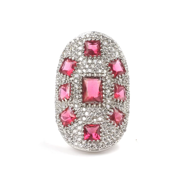 925 Ayar Gümüş Beyaz Renk Beyaz Üstü Yakut Taşlı Yüzük - 6