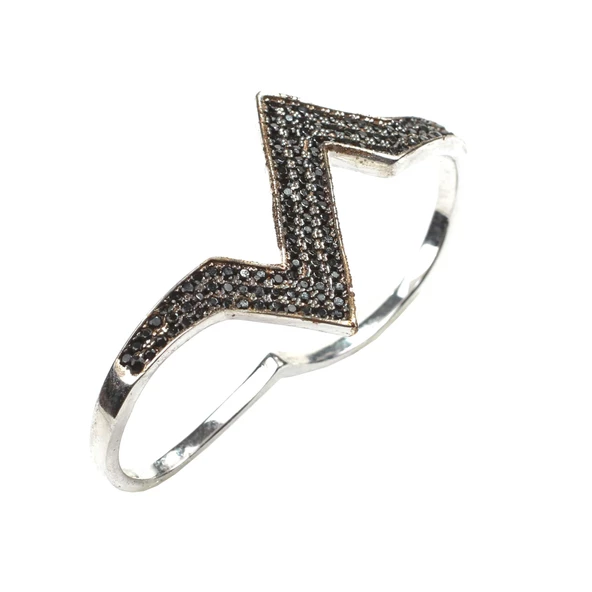 925 Ayar Gümüş Çift Parmak Zikzak Tasarım Yüzük ürün görseli