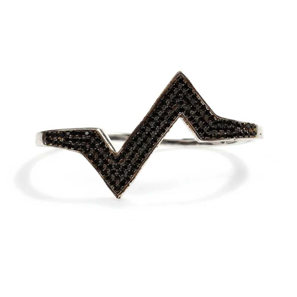 925 Ayar Gümüş Çift Parmak Zikzak Tasarım Yüzük - Resim 2