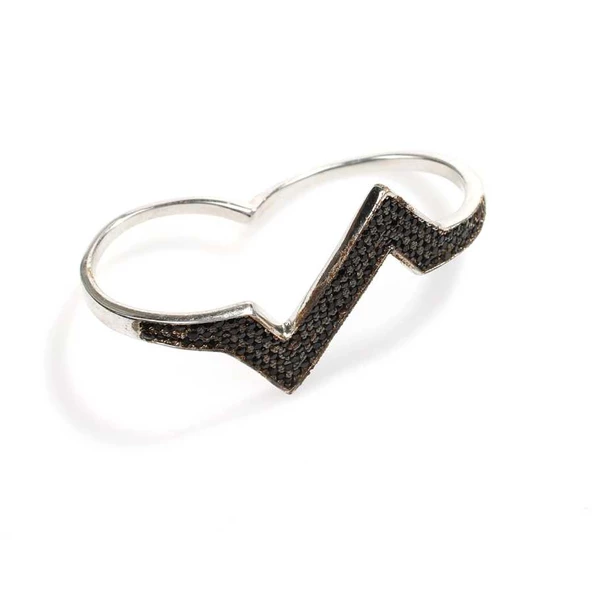 925 Ayar Gümüş Çift Parmak Zikzak Tasarım Yüzük - Resim 3