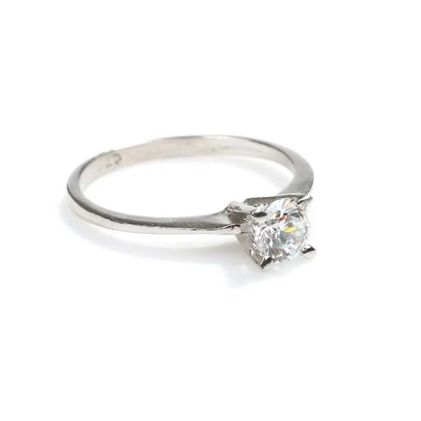 925 Ayar Gümüş 0,50 ct Görünümlü Tektaş Yüzük - Resim 3