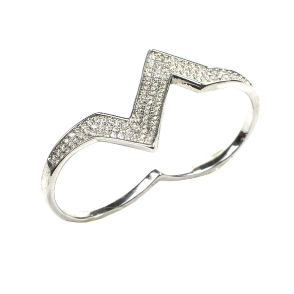 925 Ayar Gümüş Çift Parmak Zikzak Tasarım Beyaz Taşlı Yüzük ürün görseli 1