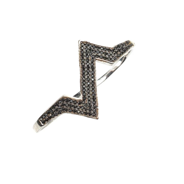 925 Ayar Gümüş Çift Parmak Zikzak Tasarım Yüzük - Resim 4