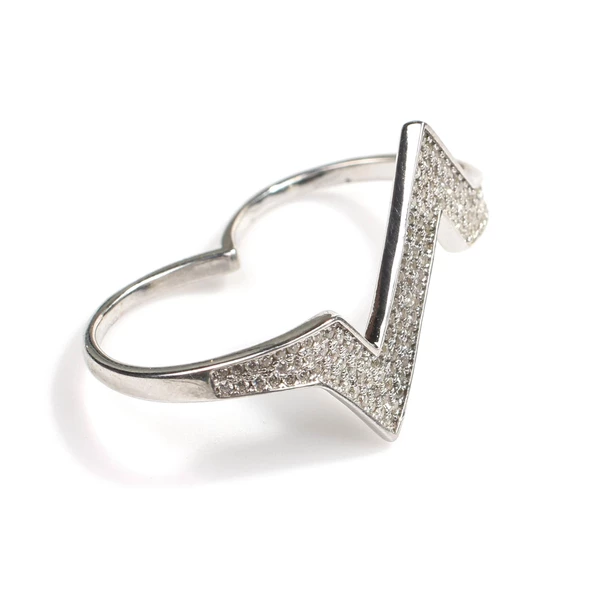 925 Ayar Gümüş Çift Parmak Zikzak Tasarım Beyaz Taşlı Yüzük - Resim 5