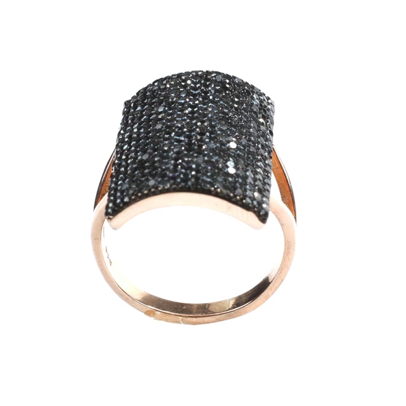 925 Ayar Gümüş Pembe Renk Dikdörtgen Siyah Taşlı Yüzük - Resim 4