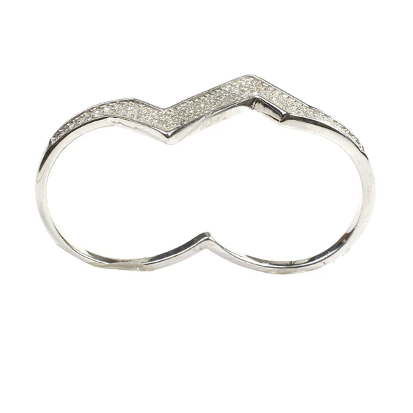 925 Ayar Gümüş Çift Parmak Zikzak Tasarım Beyaz Taşlı Yüzük - Resim 3