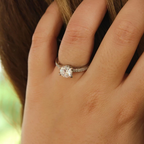 925 Ayar Gümüş 1,35 ct Görünümlü Tektaş Yüzük - Resim 8