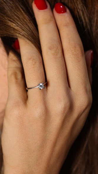 925 Ayar Gümüş 0,60 ct Görünümlü Tektaş Yüzük - Resim 7