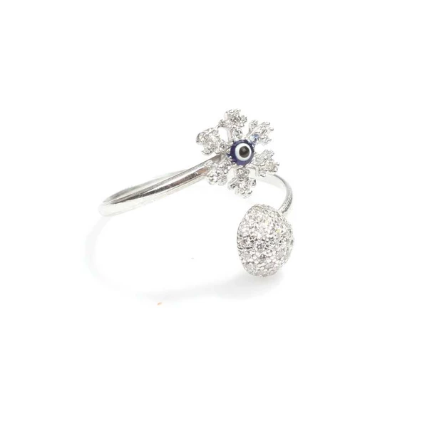 925 Ayar Gümüş Beyaz Taşlı Kar Tanesi Nazar Boncuklu Yüzük - Resim 4