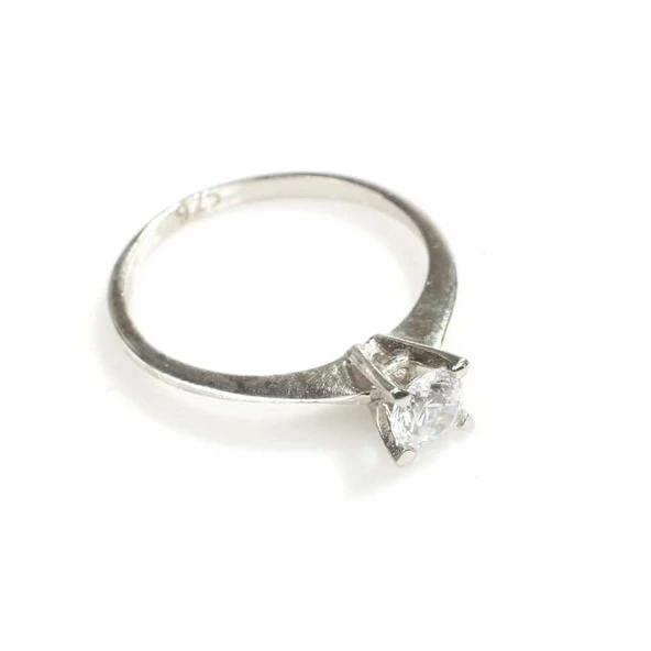 925 Ayar Gümüş 0,60 ct Görünümlü Tektaş Yüzük - Resim 2