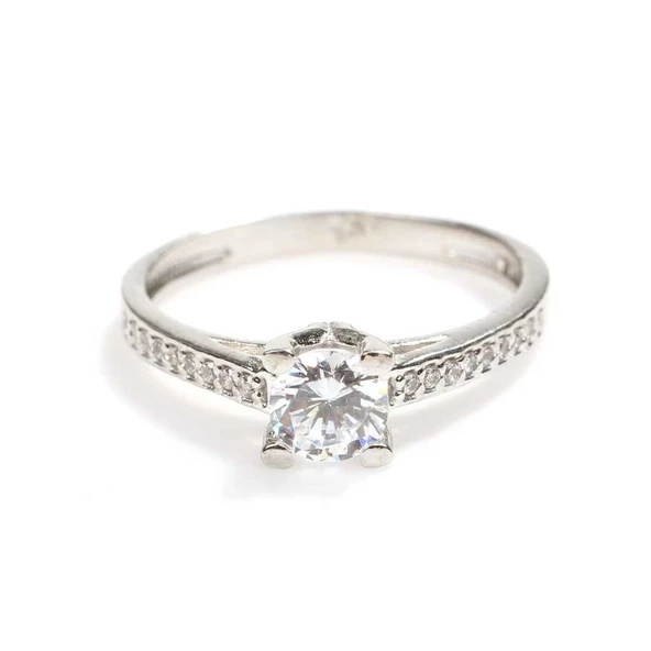 925 Ayar Gümüş 0,53 ct Görünümlü Tektaş Yüzük - Resim 6