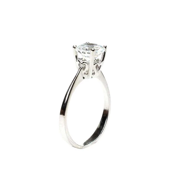 925 Ayar Gümüş 1,30 ct Görünümlü Tektaş Yüzük - Resim 4