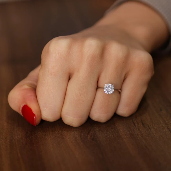 925 Ayar Gümüş 1,30 ct Görünümlü Tektaş Yüzük - Resim 6