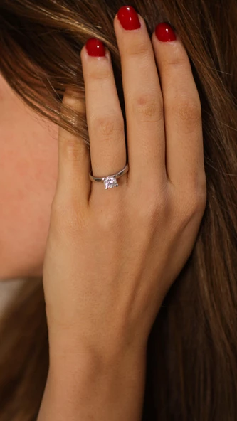 Gümüş 1 ct Görünümlü Tektaş Yüzük ürün görseli 1