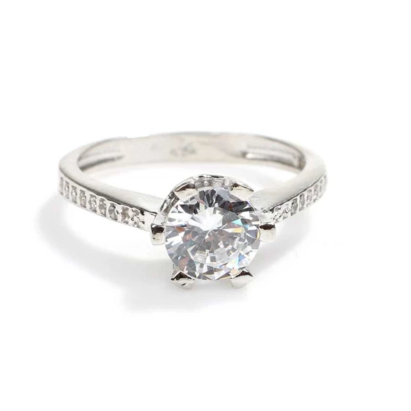 925 Ayar Gümüş 1,5 ct Görünümlü Tektaş Yüzük - Resim 6