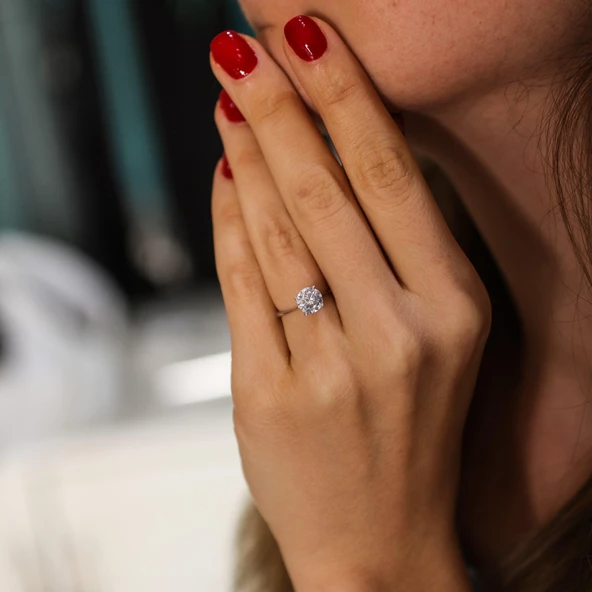 925 Ayar Gümüş 1,30 ct Görünümlü Tektaş Yüzük ürün görseli