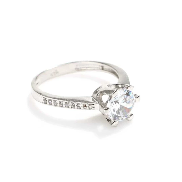 925 Ayar Gümüş 1,5 ct Görünümlü Tektaş Yüzük - Resim 4
