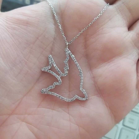 925 Ayar Gümüş Taşlı Martı Kolye - Resim 2