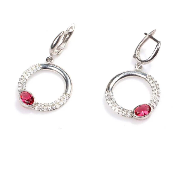 925 Ayar Gümüş Yakut & Zirkon Taşlı Küpe