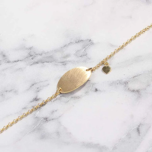 925 Ayar Gümüş Plaka & Kalp Bileklik ürün görseli 1