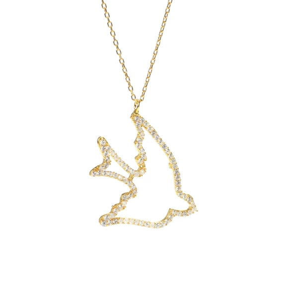 925 Ayar Gümüş Taşlı Martı Kolye - Resim 4