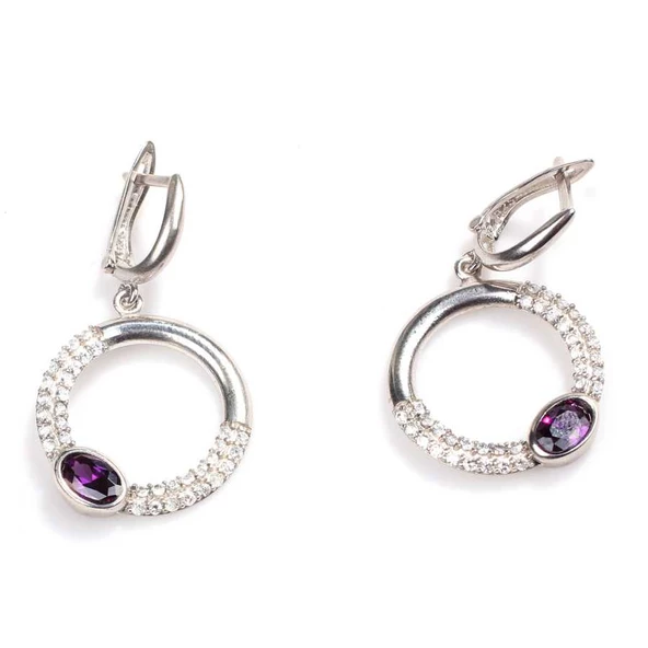 925 Ayar Gümüş Ametist & Zirkon Taşlı Küpe ürün görseli