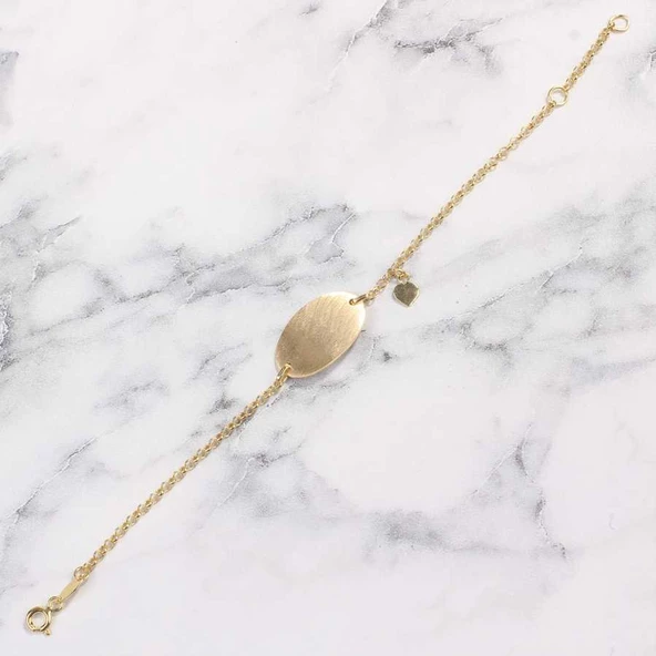 925 Ayar Gümüş Plaka & Kalp Bileklik - Resim 2