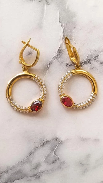 925 Ayar Gümüş Yakut & Zirkon Taşlı Küpe - 3