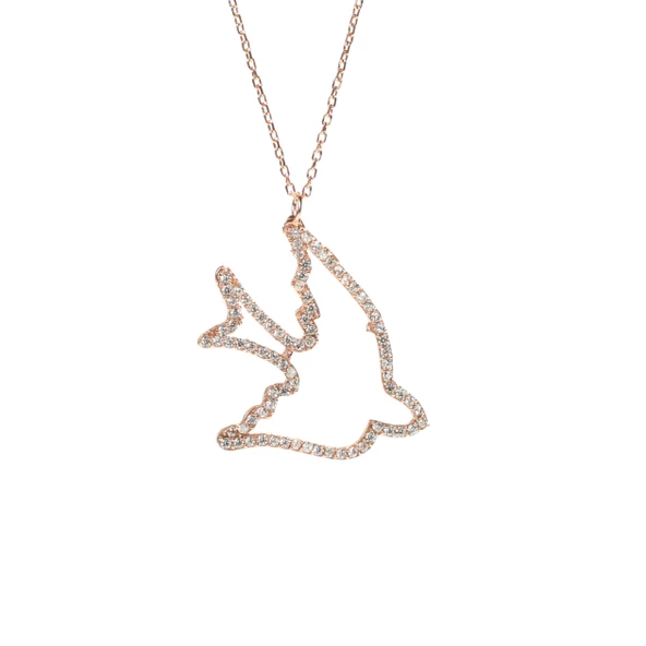 925 Ayar Gümüş Taşlı Martı Kolye - Resim 5