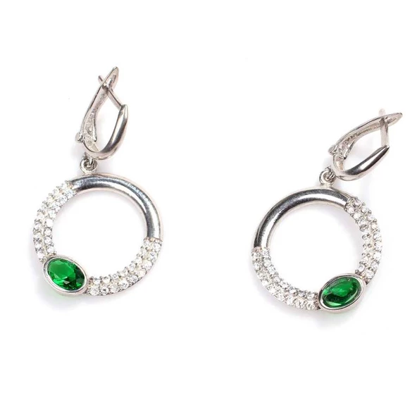 925 Ayar Gümüş Zümrüt & Zirkon Taşlı Küpe ürün görseli 1