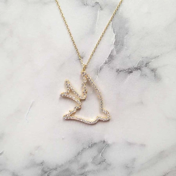 925 Ayar Gümüş Taşlı Martı Kolye - Resim 3