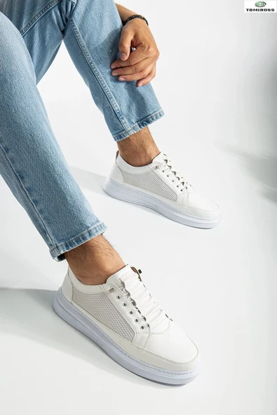 Enzo Erkek Beyaz Cılt Rahat Esnek Dikişli Hafif Taban Günlük Sneaker Ayakkabı Enzo-0360 - 2