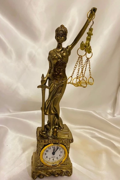 Avukat Adalet Kadın Heykeli Themis Terazi Dekoratif Hakim Savcı Saatli - Resim 3