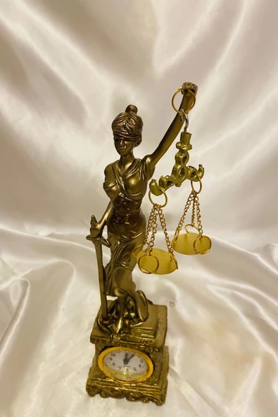Avukat Adalet Kadın Heykeli Themis Terazi Dekoratif Hakim Savcı Saatli - Resim 7