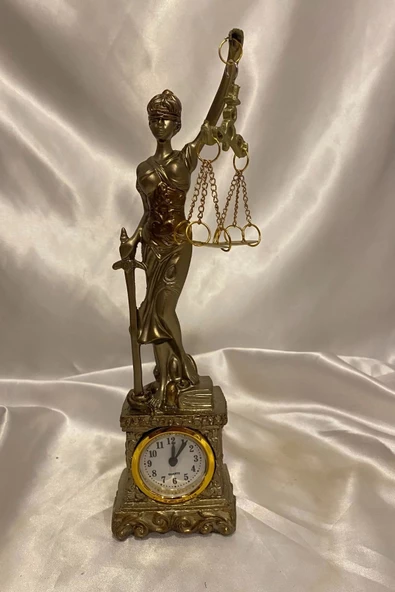 Avukat Adalet Kadın Heykeli Themis Terazi Dekoratif Hakim Savcı Saatli - Resim 6
