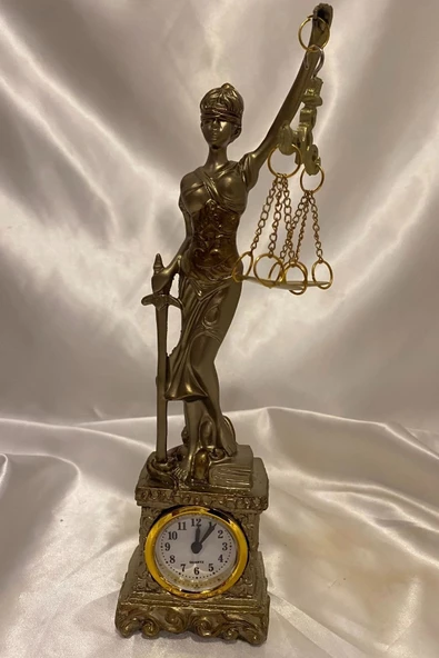 Avukat Adalet Kadın Heykeli Themis Terazi Dekoratif Hakim Savcı Saatli - Resim 5
