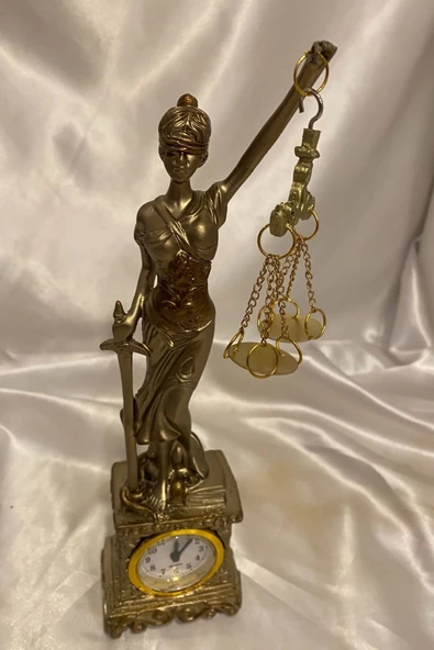 Avukat Adalet Kadın Heykeli Themis Terazi Dekoratif Hakim Savcı Saatli - Resim 2