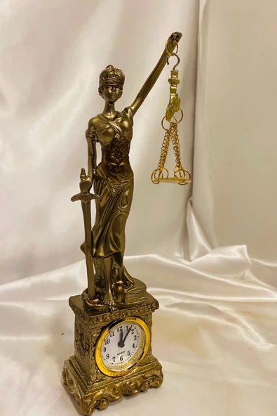 Avukat Adalet Kadın Heykeli Themis Terazi Dekoratif Hakim Savcı Saatli ürün görseli