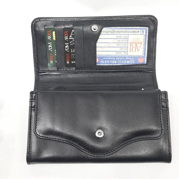 Siyah Renk Çok Bölmeli Bayan Deri Cüzdan - 9