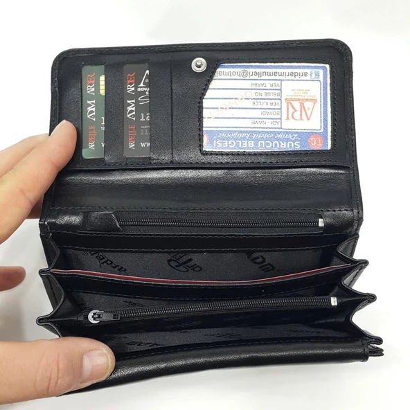 Siyah Renk Çok Bölmeli Bayan Deri Cüzdan - 3