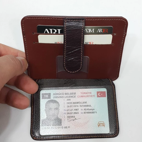 Siyah-Taba-Kahve-Kırmızı Çift Renkte Yatay Model Hakiki Deri Çıtçıtlı Tasarımlı Kartlık - 7