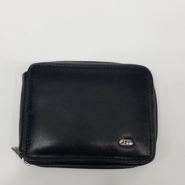 Siyah-Taba-Kahve Renkte Yatay Model Hakiki Deri Fermuar Tasarımlı Kartlık - 8