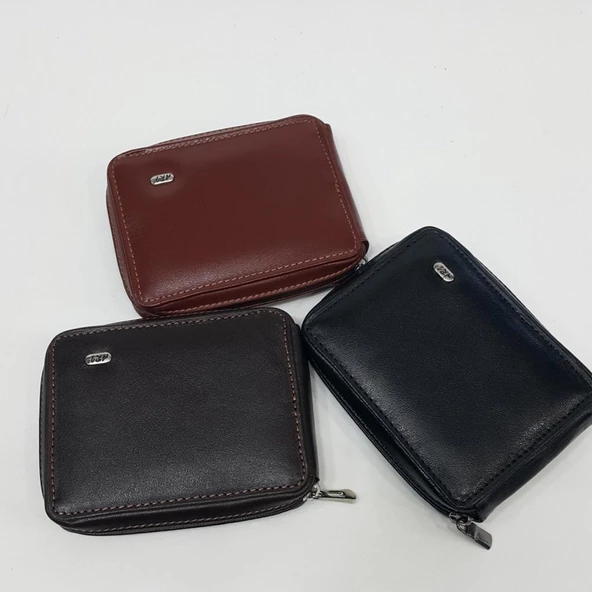 Siyah-Taba-Kahve Renkte Yatay Model Hakiki Deri Fermuar Tasarımlı Kartlık - 11