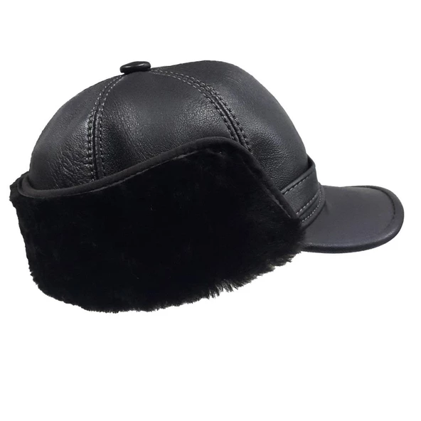 Kısa Kulaklıklı Yana Çıtçıtlanabilen Siperli Kürk Şapka - 12