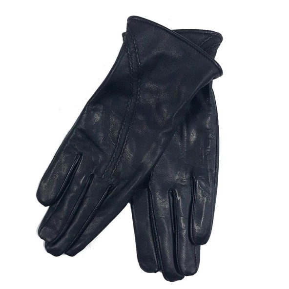 Siyah Renk Çift Dikişli Bayan Polarlı Deri Eldiven - 2