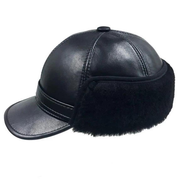 Kısa Kulaklıklı Yana Çıtçıtlanabilen Siperli Kürk Şapka - 11