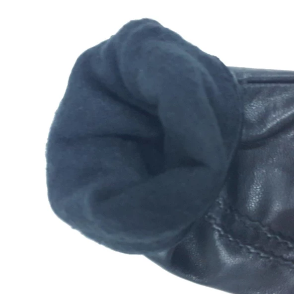 Siyah Renk Çift Dikişli Bayan Polarlı Deri Eldiven - 12