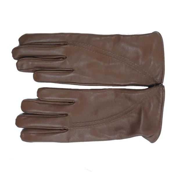 Taba Renk Çift Dikişli Bayan Polarlı Deri Eldiven - 10