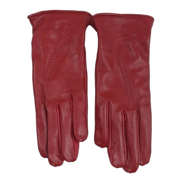 Kırmızı Renk Çift Dikişli Bayan Eldiven Polarlı - 11